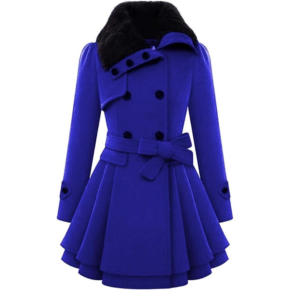 Beautiful Pea Coat Faux Fur Collar Wool Winter Trench Coat