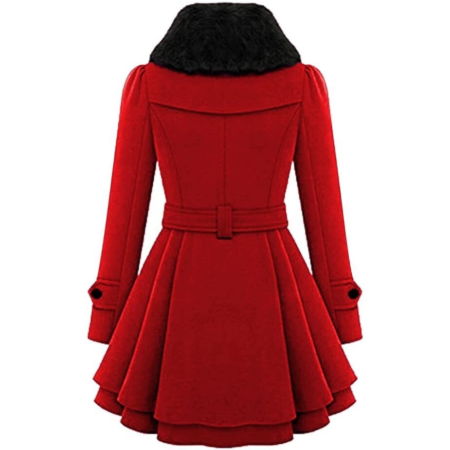 Beautiful Pea Coat Faux Fur Collar Wool Winter Trench Coat