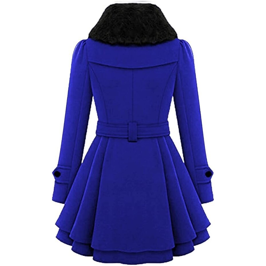 Beautiful Pea Coat Faux Fur Collar Wool Winter Trench Coat
