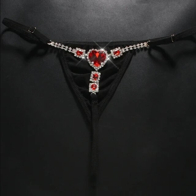 Swarovski Crystal Rhinestone Bling Heart Thong Panties