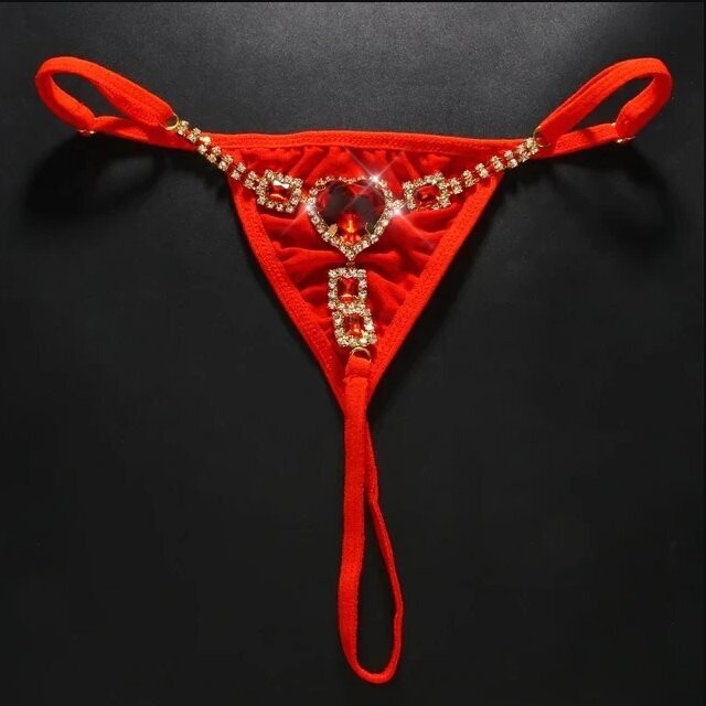Swarovski Crystal Rhinestone Bling Heart Thong Panties