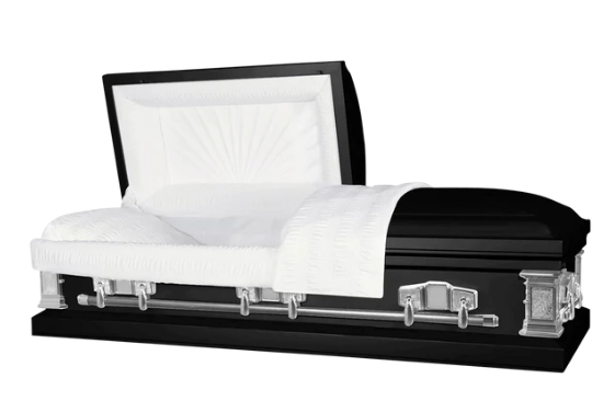 Taffeta Series Black/Silver Steel Casket - Exquisite Caskets
