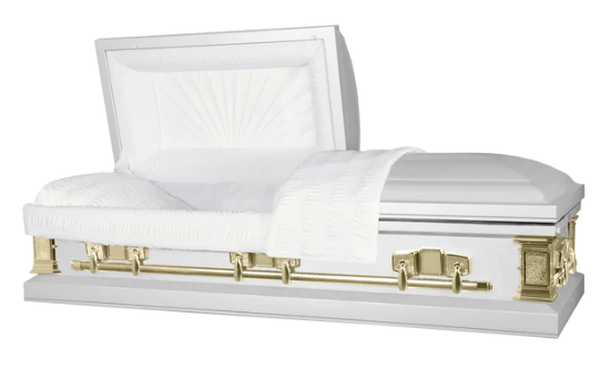 Taffeta Series White/Gold Steel Casket - Exquisite Caskets