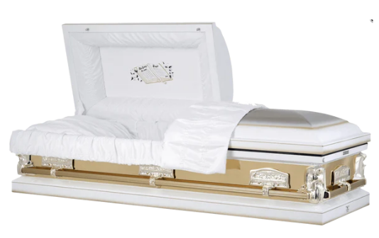 Amber Series White/Gold Steel Casket - Exquisite Caskets