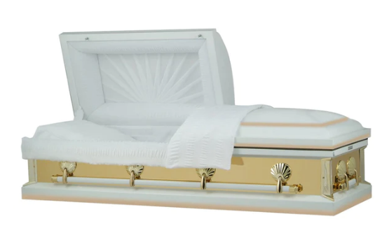 Amber Series White/Gold Steel Casket - Exquisite Caskets