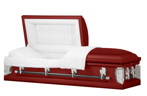Dover Series Red/Silver Steel Casket - Exquisite Caskets