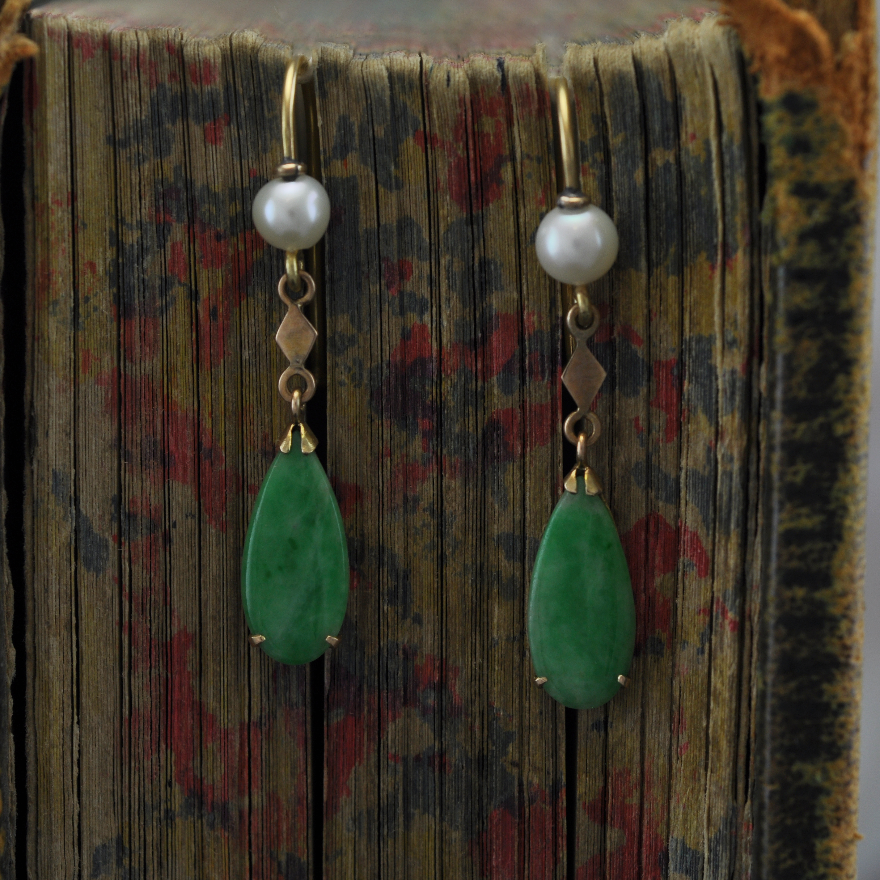 Vintage European Pearl & Jade Earrings