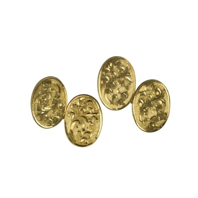 18ct Floral Oval Hand Engraved Cufflinks