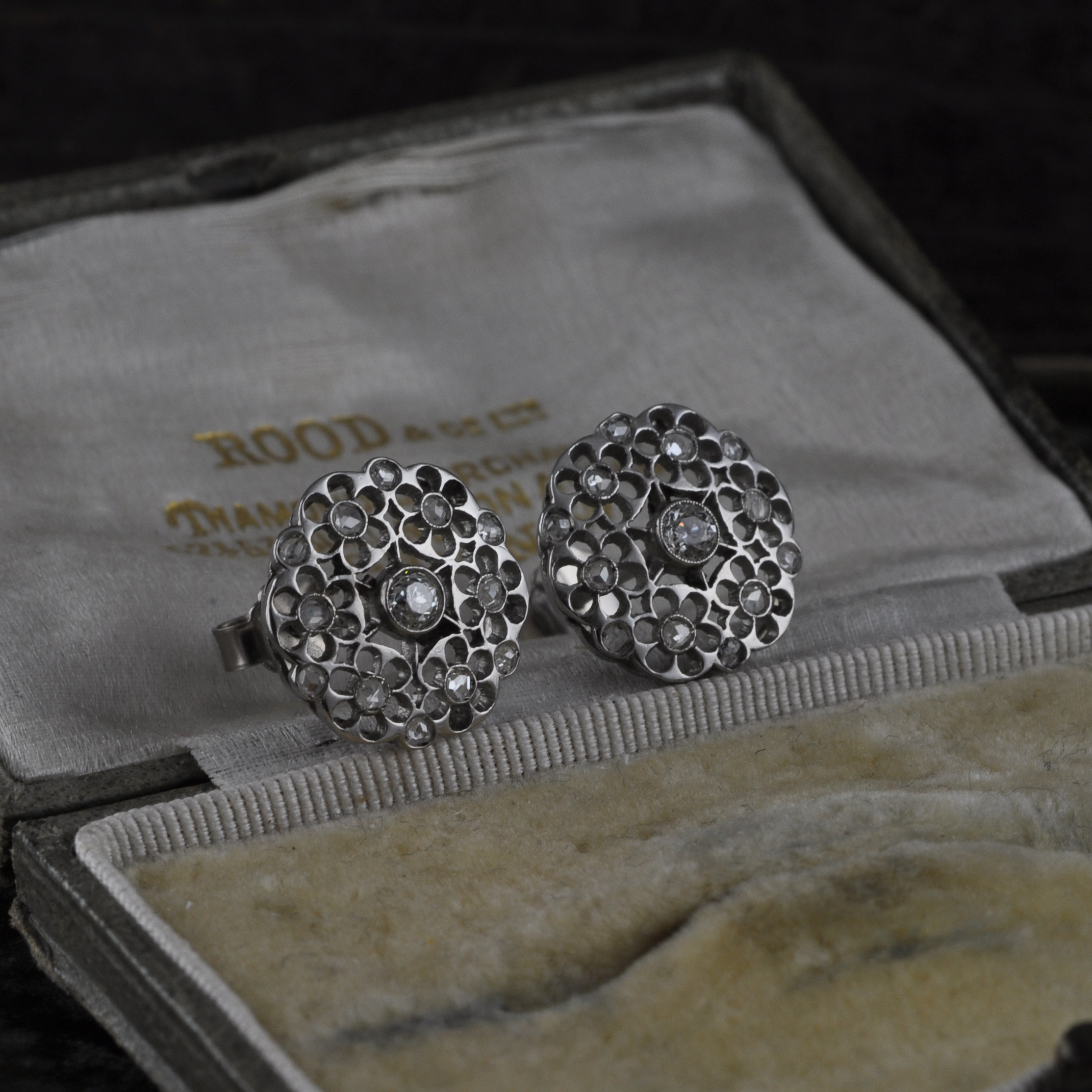 Pierced Floral Diamond Set Earrings