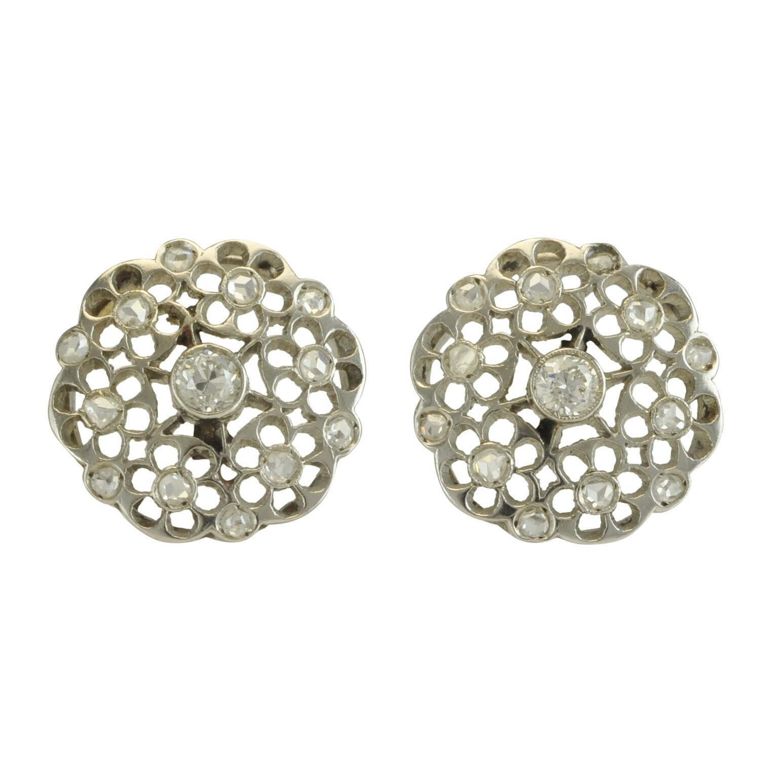 Pierced Floral Diamond Set Earrings