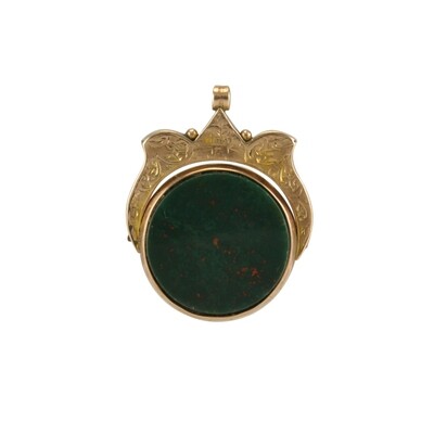 Edwardian 9ct Snowflake Obsidian & Bloodstone Fob
