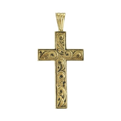 9ct Gold Heavy Floral Engraved Cross Pendant