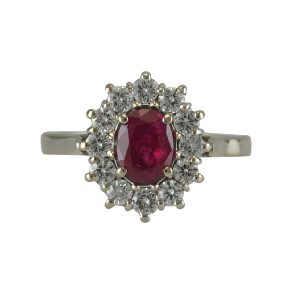 18ct White Gold Ruby & Diamond Cluster Ring