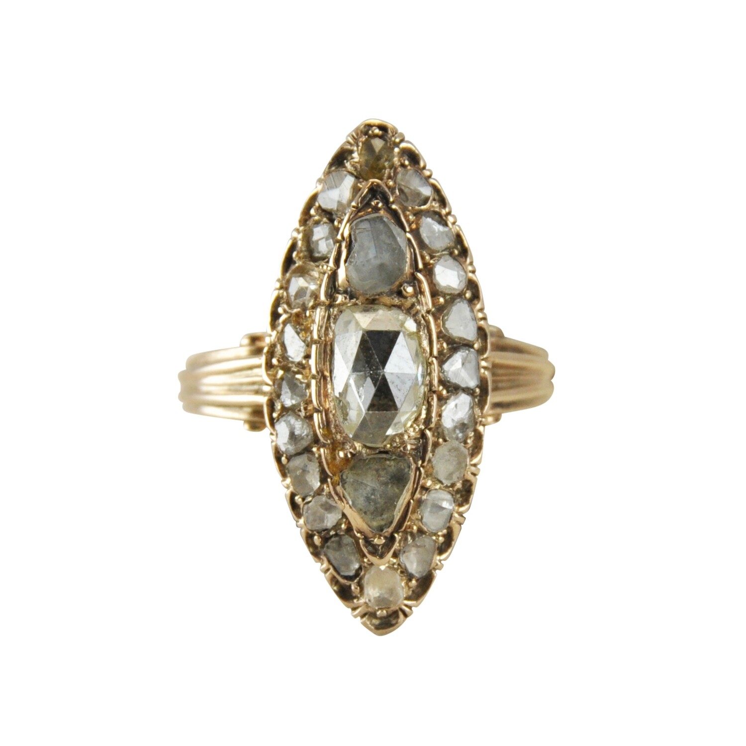 9ct Georgian Marquee Diamond Cluster Ring