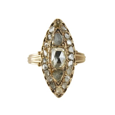 9ct Georgian Marquee Diamond Cluster Ring