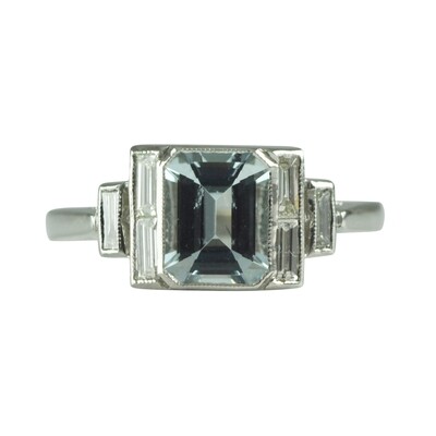 Platinum Aquamarine & Diamond Ring