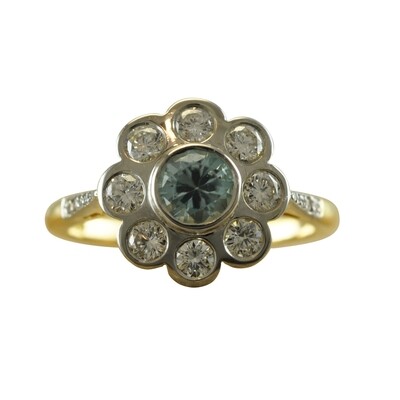 18ct Aquamarine & Diamond Cluster Ring