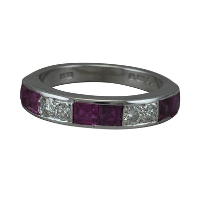 White Gold Ruby & Diamond Half Eternity Ring