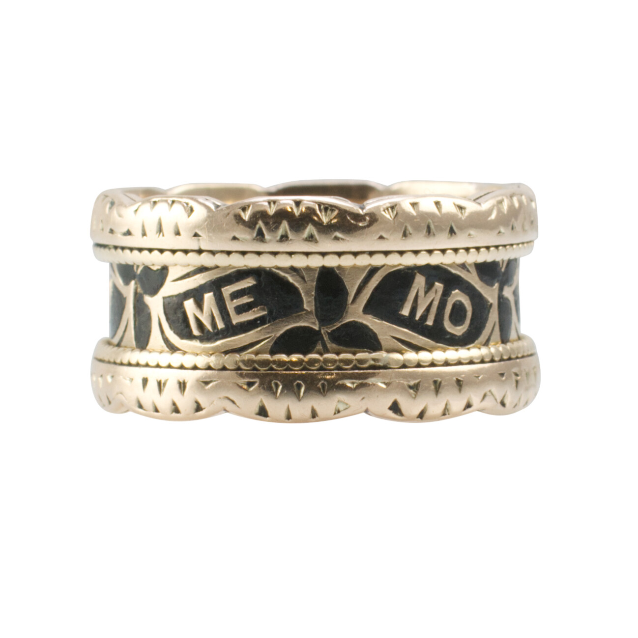 Edwardian 9ct Memorial Ring with Black Enamel