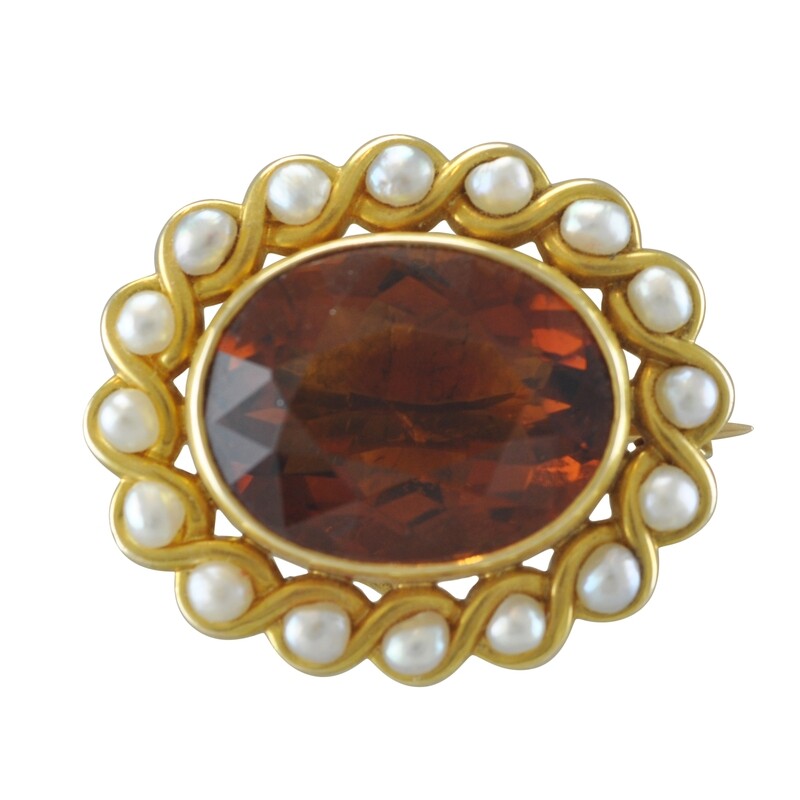 14ct Gold Citrine & Pearl Brooch