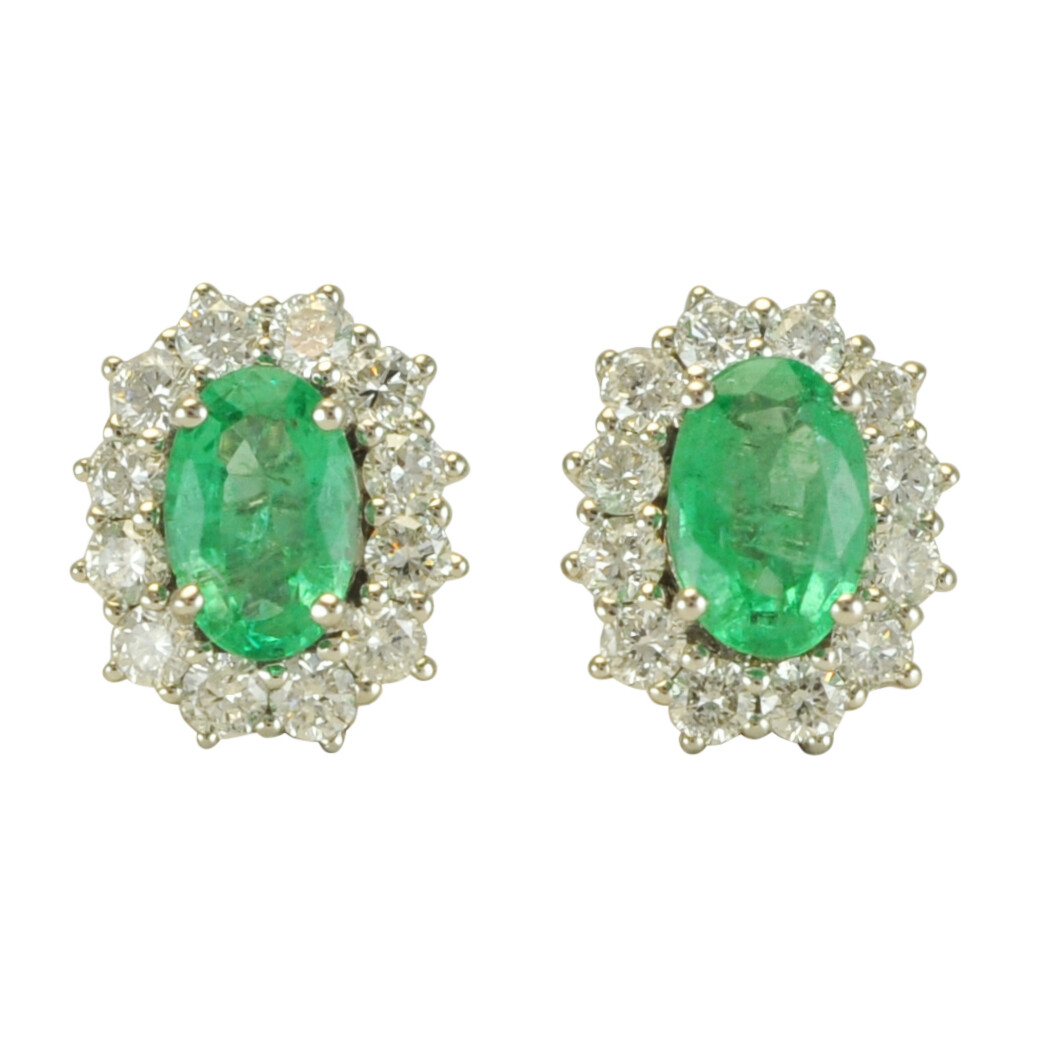 Oval Emerald & Diamond Earrings