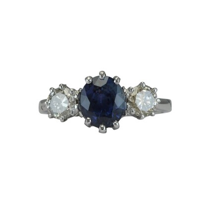 Vintage Sapphire & Diamond Three Stone Ring