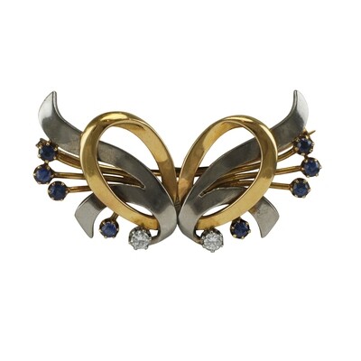 Blue Sapphire & Diamond Brooch