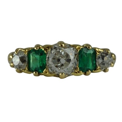 Victorian Emerald & Diamond Five Stone