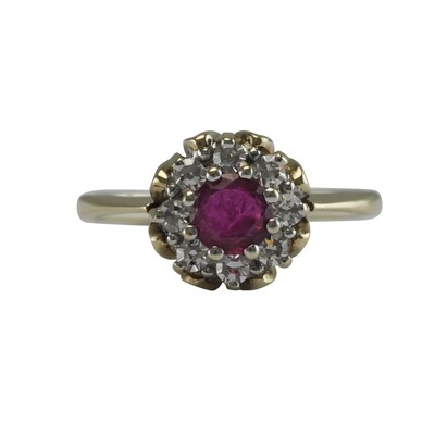 Vintage Ruby & Diamond Cluster Ring