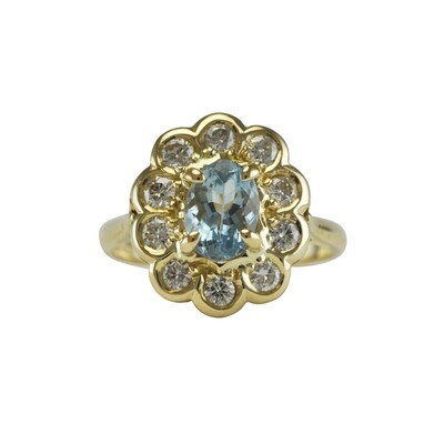 Daisy Diamond Cluster Aquamarine Ring