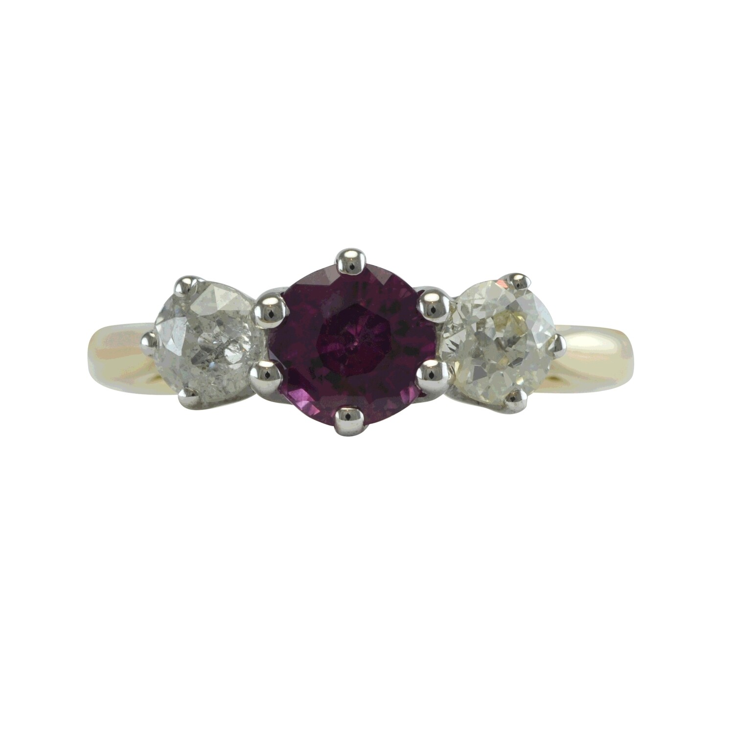 Pink Sapphire and Diamond Three Stone Ring