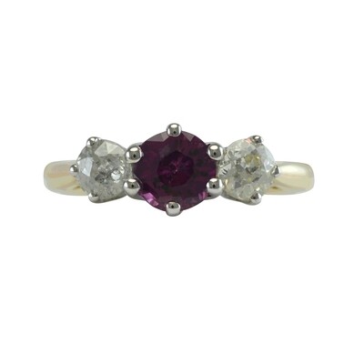 Pink Sapphire and Diamond Three Stone Ring