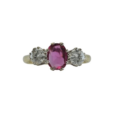 1970s Ruby and Diamond Three Stone Ring