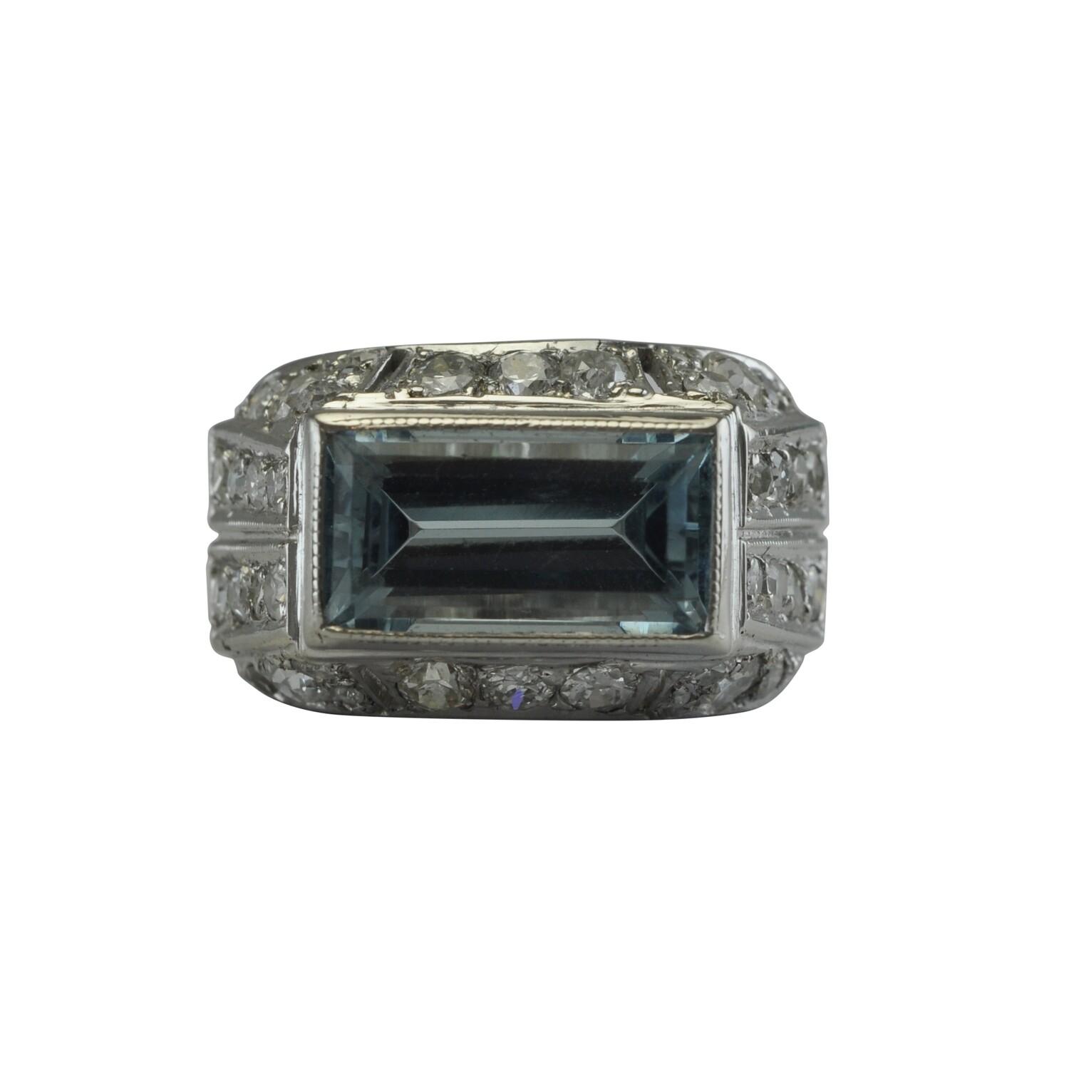Emerald Cut Aquamarine and Diamond Cluster Dress Ring - SOLD