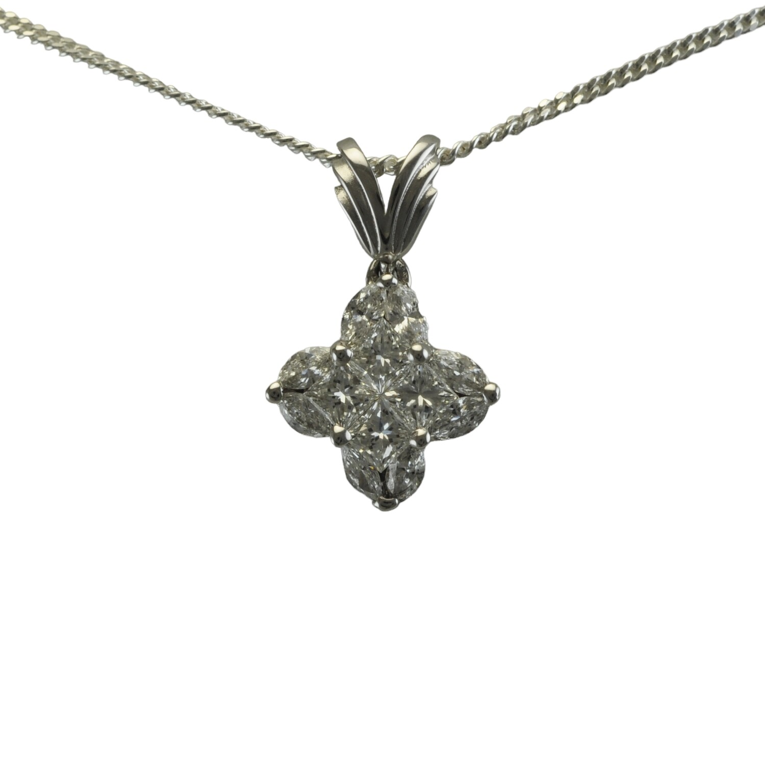 White Gold Diamond Cluster Pendant