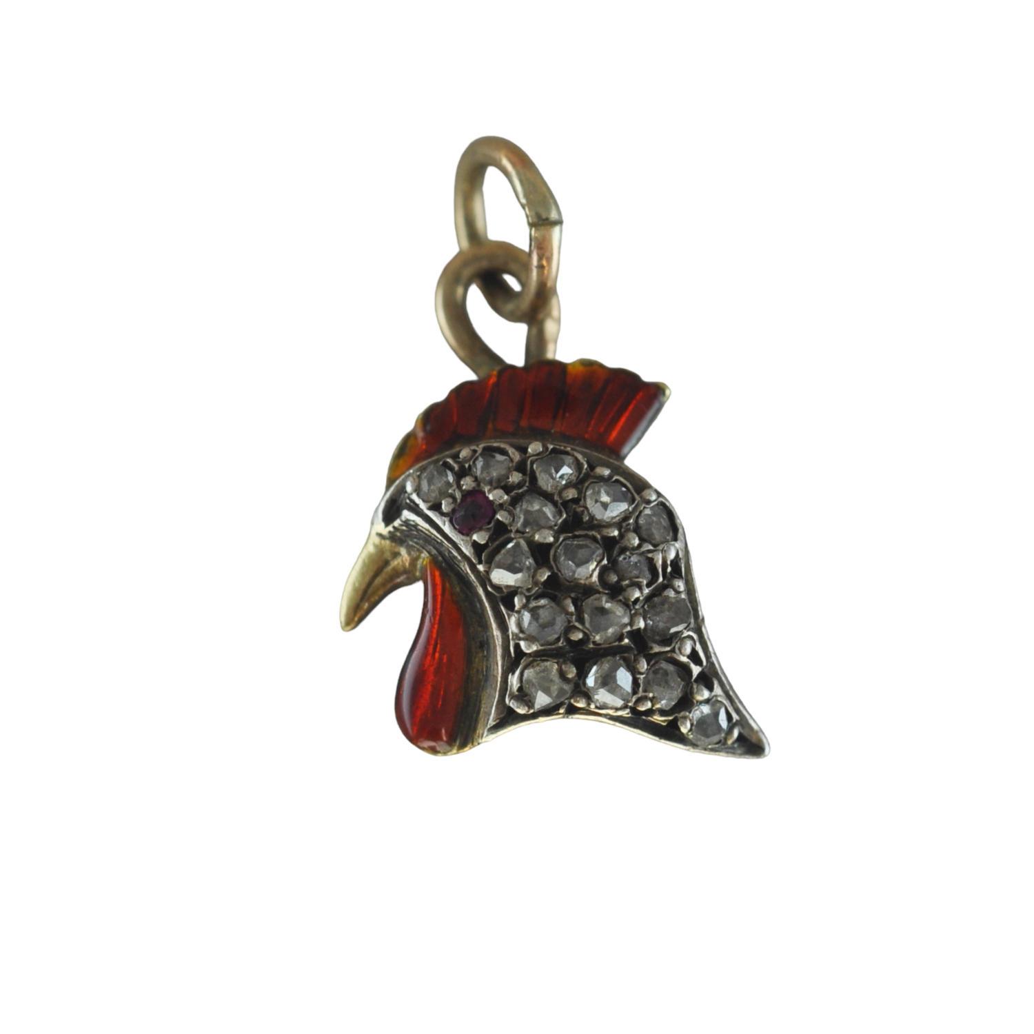 Antique Gold Diamond Set Rooster Head Charm