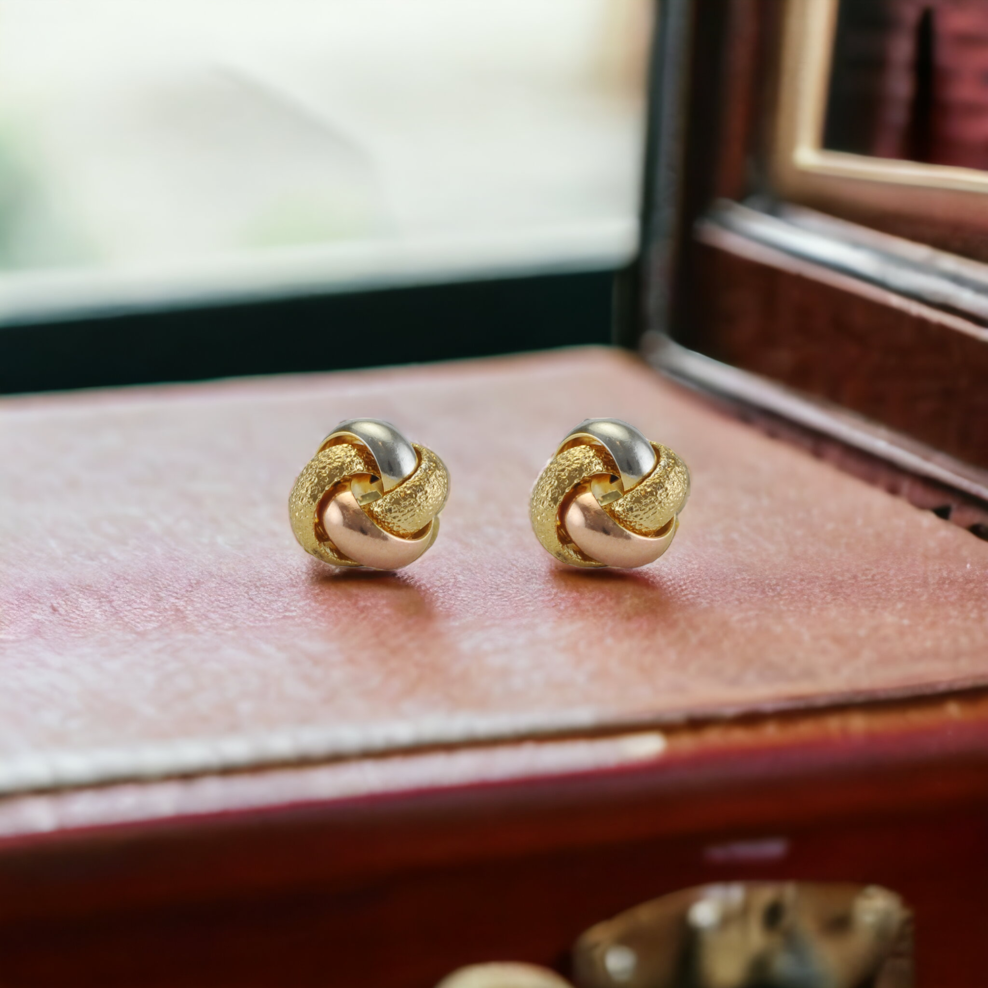 Three Colour Gold Knot Earrings