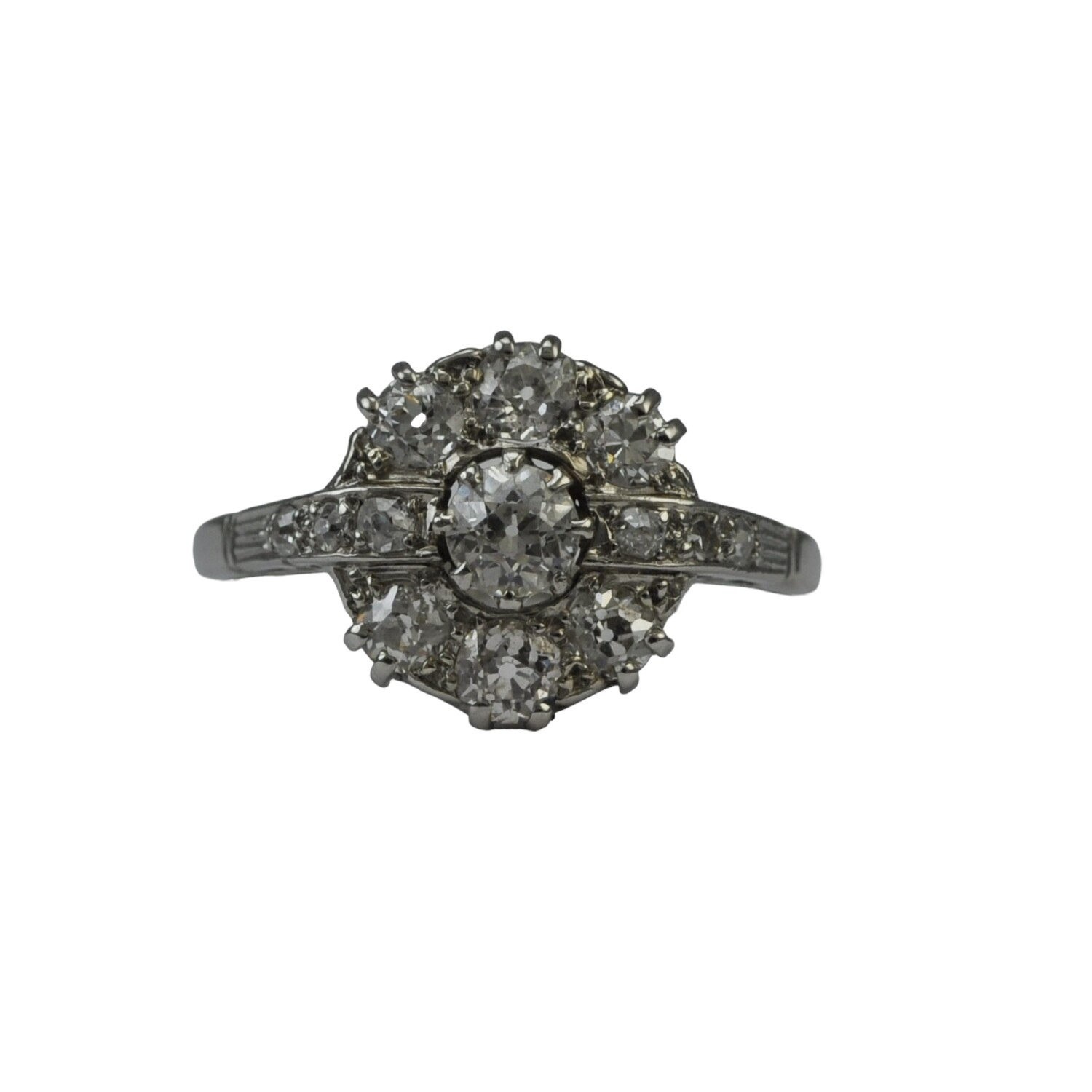Antique Platinum Diamond Cluster Ring