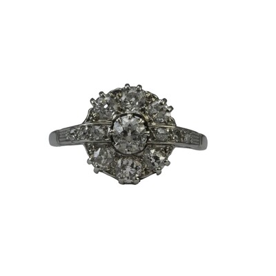 Antique Platinum Diamond Cluster Ring
