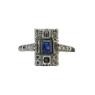 Platinum Art Deco Synthetic Sapphire Ring