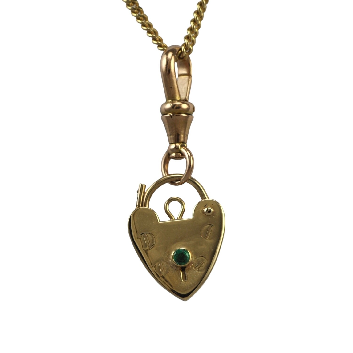 Emerald set vintage padlock pendant