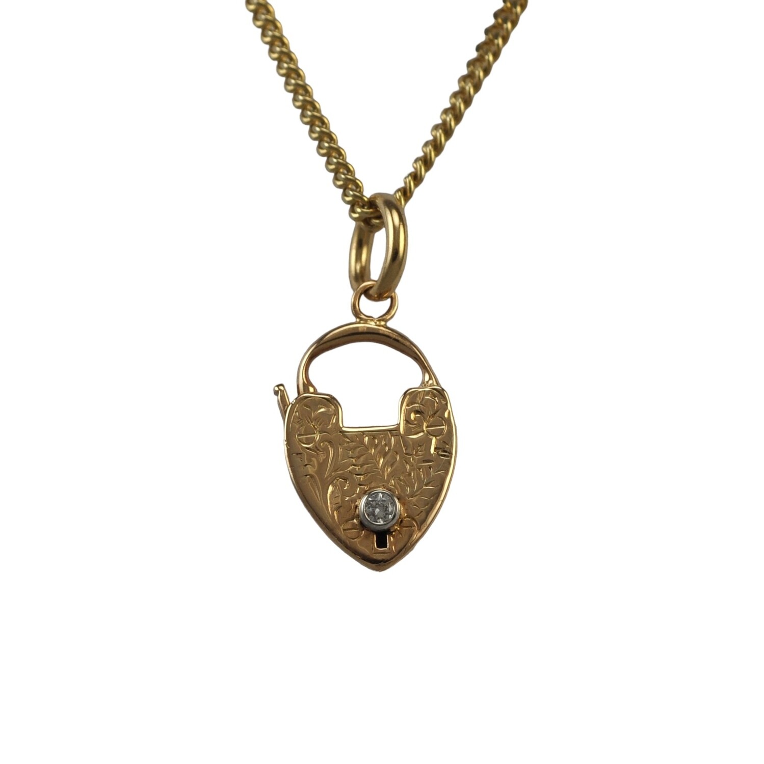 15ct Yellow Gold Antique Diamond Set Padlock