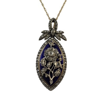 Georgian Diamond and Blue Enamel Pendant
