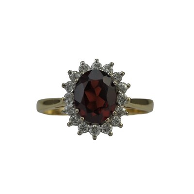 Preowned Garnet and diamond Cluster Ring