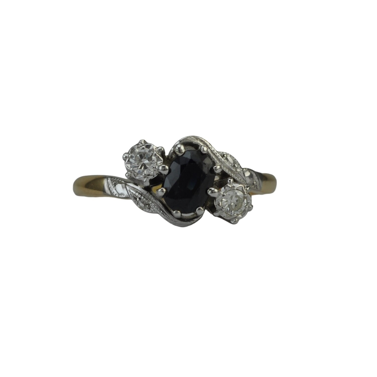 Vintage Sapphire and Diamond Three Stone Crossover Ring