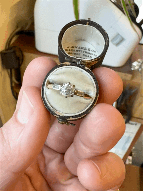 Vintage Engagement Ring With Baguette Shoulders - SOLD