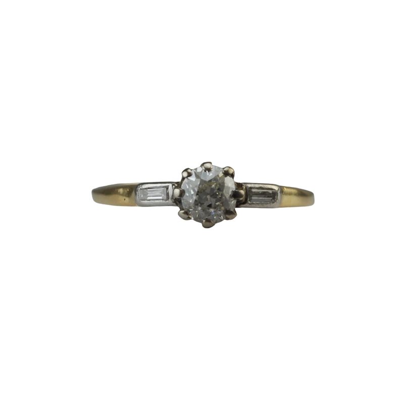 Vintage Engagement Ring With Baguette Shoulders - SOLD