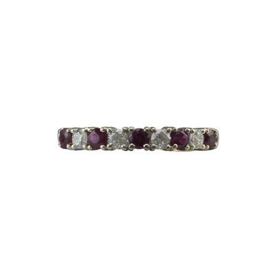 Modern preowned ruby & diamond half eternity