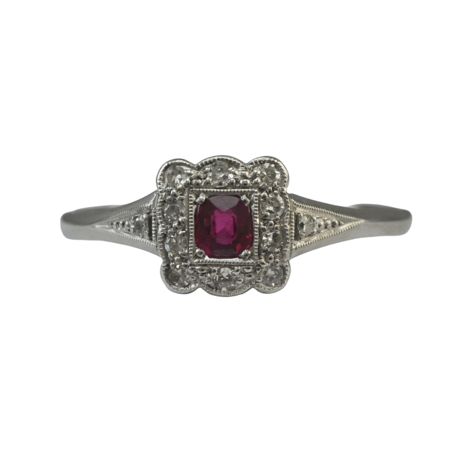 Art Deco 18ct Synthetic Ruby & Diamond Ring - SOLD