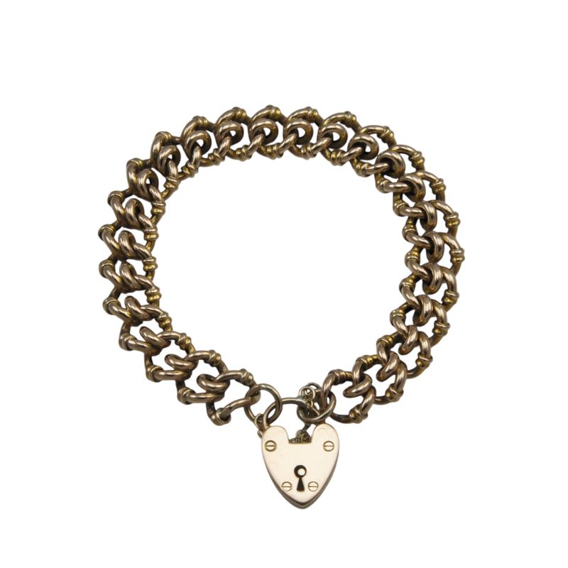 Edwardian 9ct Gold Rollerball Inspired Bracelet and Heart Clasp